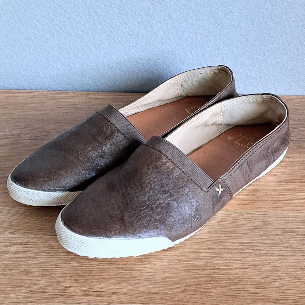 FRYE Melanie Women’s 8 Cognac Brown Leather Slip-On Sneakers Casual Shoe Flats